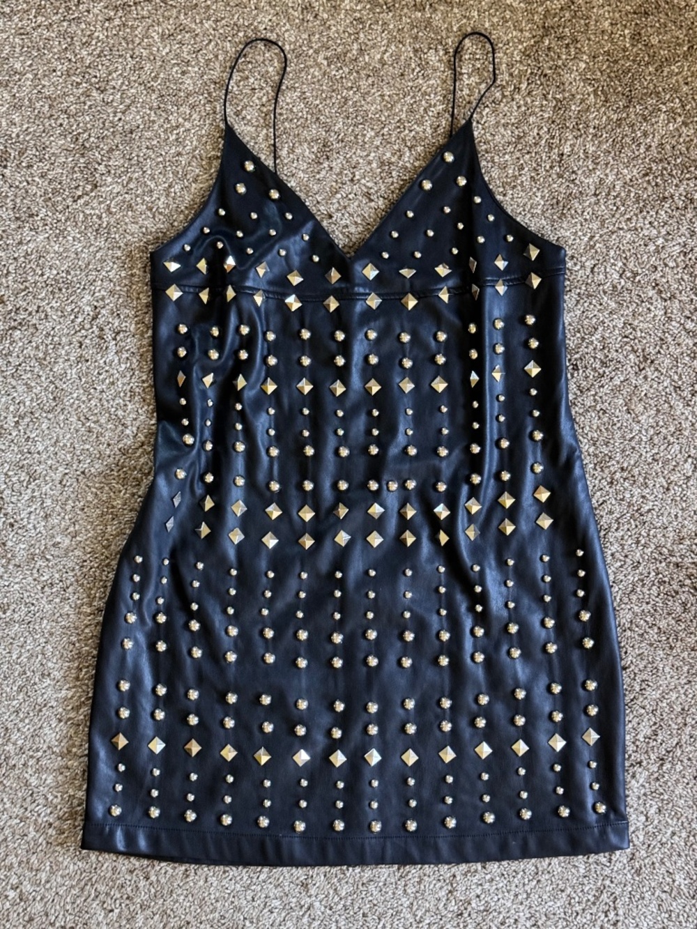 Black Studded Faux Leather Mini Dress